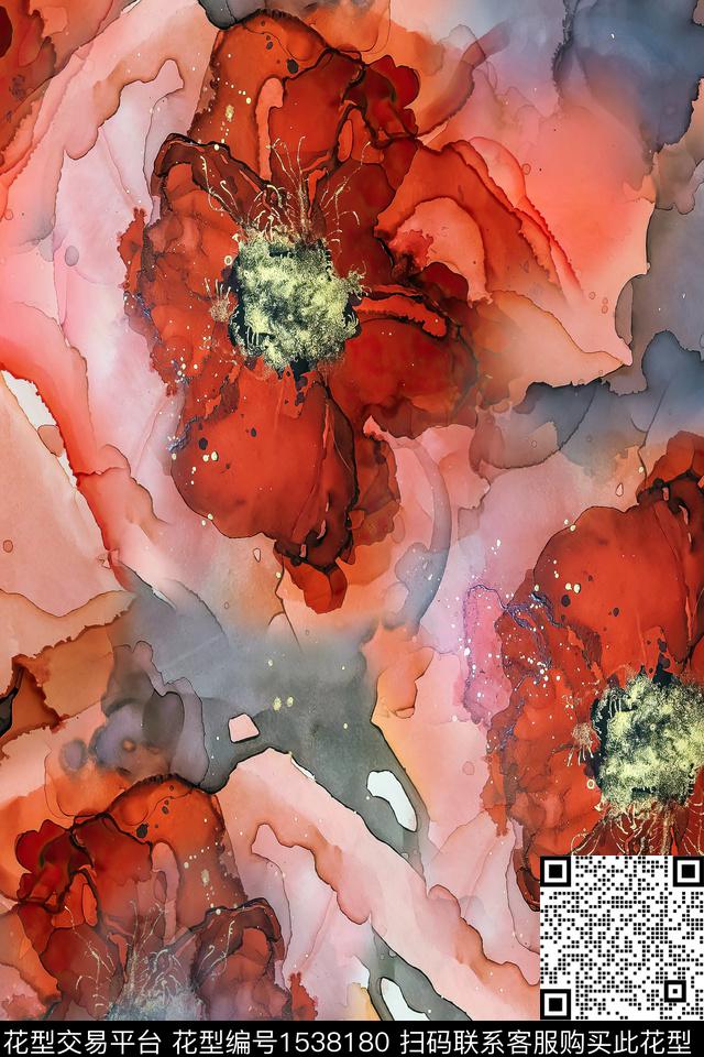 花卉抽象肌理数码印花华亿平台下载（图片编号: 1538180） - 瓦栏（Walan）