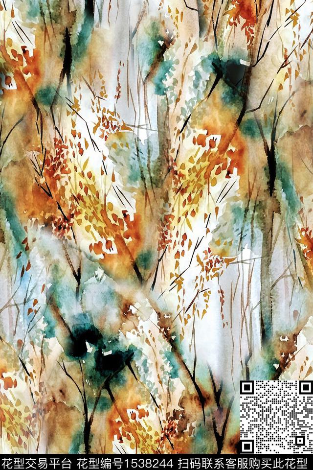 肌理抽象树数码印花华亿平台下载（图片编号: 1538244） - 瓦栏（Walan）