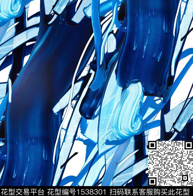 抽象手绘男装满版花数码印花华亿平台下载（图片编号: 1538301） - 瓦栏（Walan）
