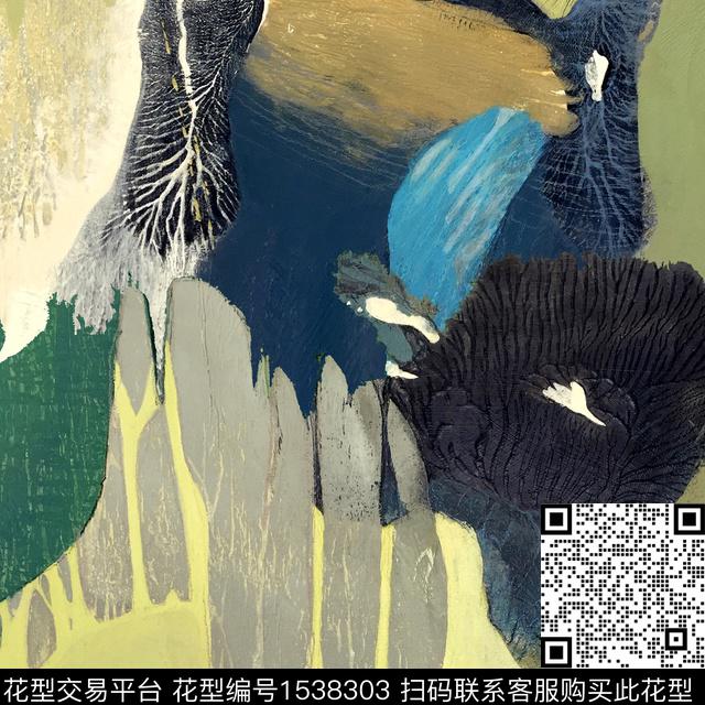 抽象手绘男装满版花数码印花华亿平台下载（图片编号: 1538303） - 瓦栏（Walan）