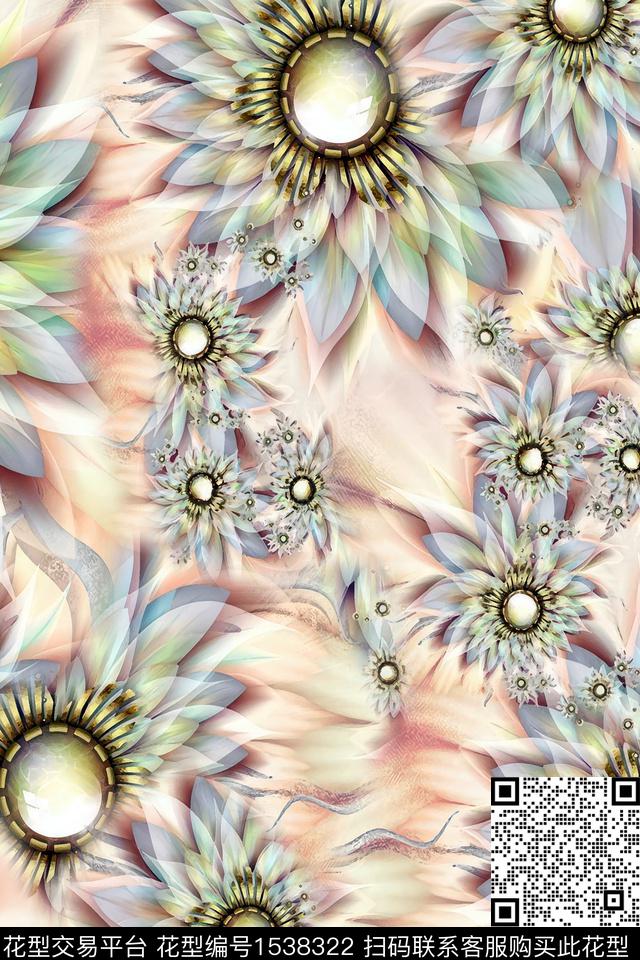 花卉抽象女装数码印花华亿平台下载（图片编号: 1538322） - 瓦栏（Walan）