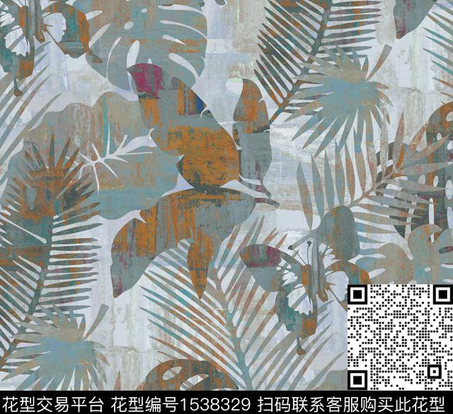 肌理花卉叶子数码印花华亿平台下载（图片编号: 1538329） - 瓦栏（Walan）