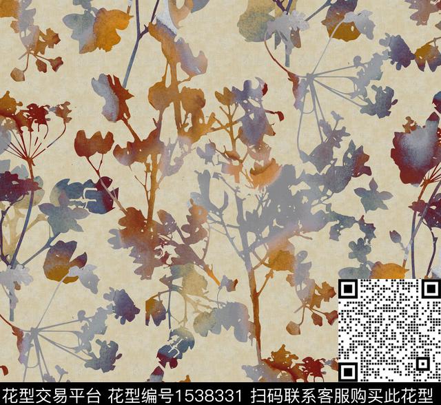 肌理树枝花数码印花华亿平台下载（图片编号: 1538331） - 瓦栏（Walan）