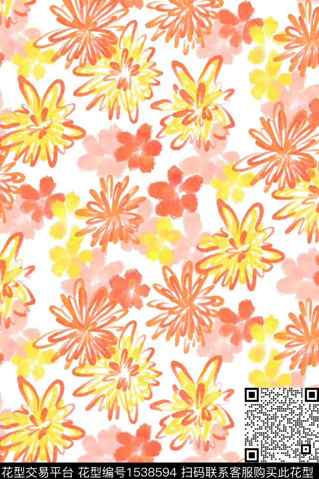 年轻女性朦胧花卉水彩花卉数码印花华亿平台下载（图片编号: 1538594） - 瓦栏（Walan）