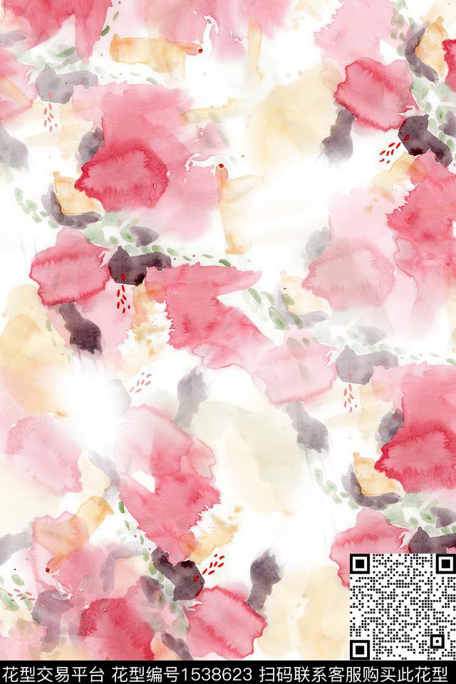 抽象水彩女装数码印花华亿平台下载（图片编号: 1538623） - 瓦栏（Walan）