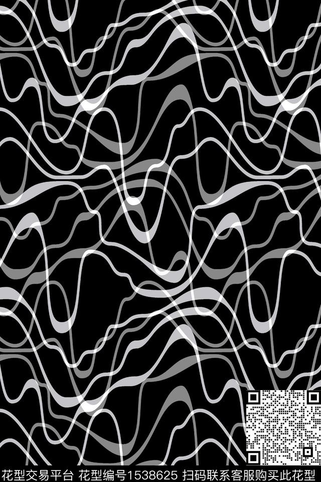 黑白黑底线条数码印花华亿平台下载（图片编号: 1538625） - 瓦栏（Walan）