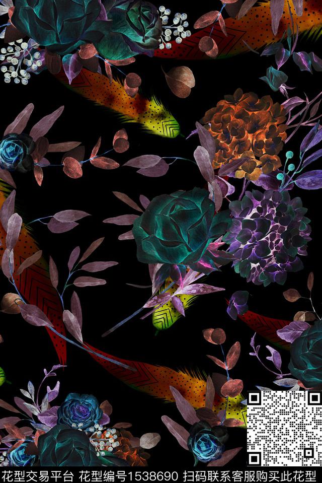 花卉反向数码华亿平台数码印花华亿平台下载（图片编号: 1538690） - 瓦栏（Walan）