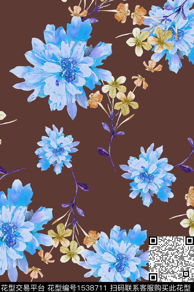 趋势华亿平台满版散花中老年数码印花华亿平台下载（图片编号: 1538711） - 瓦栏（Walan）