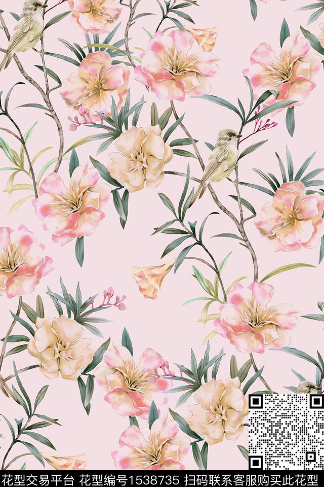 花卉真丝小清新数码印花华亿平台下载（图片编号: 1538735） - 瓦栏（Walan）