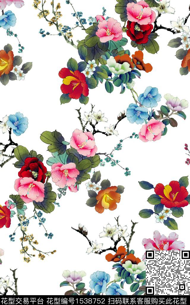 花卉满版散花女装数码印花华亿平台下载（图片编号: 1538752） - 瓦栏（Walan）
