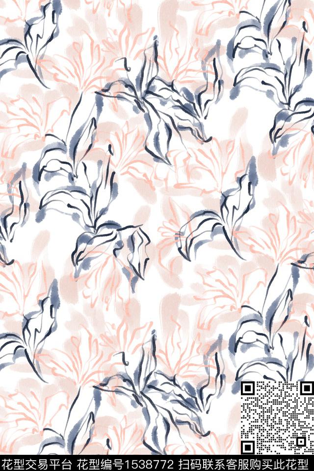 清爽底花卉花卉水彩数码印花华亿平台下载（图片编号: 1538772） - 瓦栏（Walan）