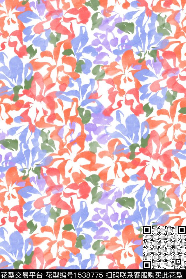 清爽底花卉满版散花水彩数码印花华亿平台下载（图片编号: 1538775） - 瓦栏（Walan）