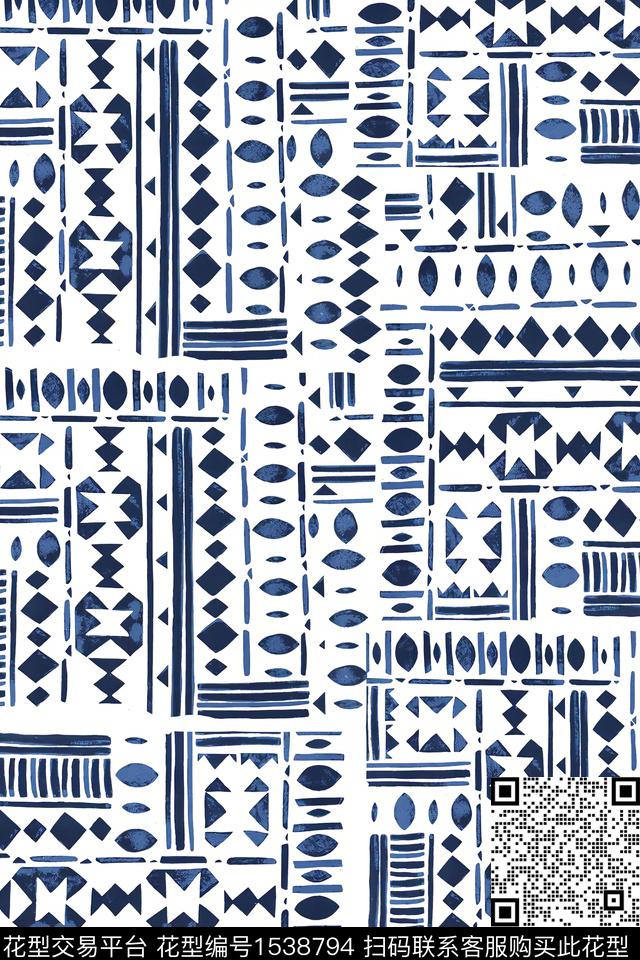 几何民族风水彩数码印花华亿平台下载（图片编号: 1538794） - 瓦栏（Walan）