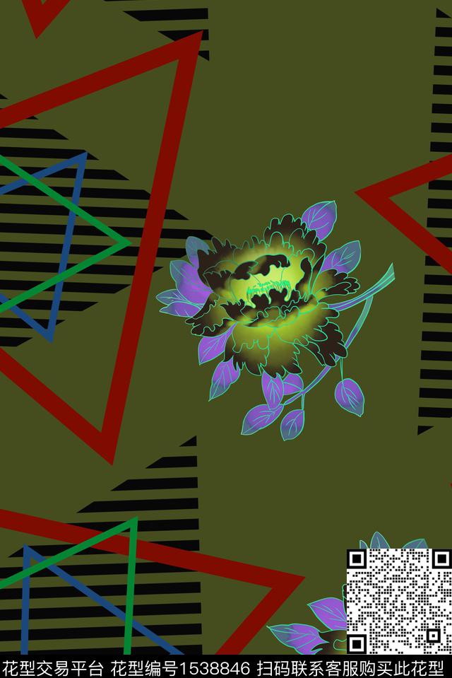 花卉条纹几何数码印花华亿平台下载（图片编号: 1538846） - 瓦栏（Walan）