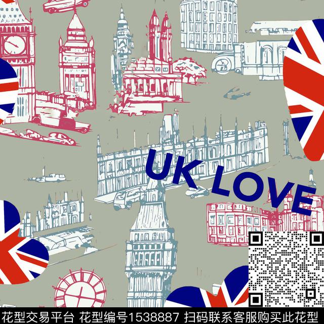 字母建筑爱心数码印花华亿平台下载（图片编号: 1538887） - 瓦栏（Walan）