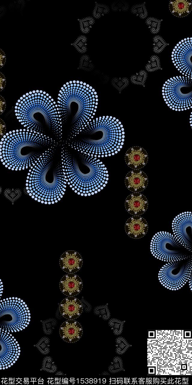 波点纹样黑底数码印花华亿平台下载（图片编号: 1538919） - 瓦栏（Walan）