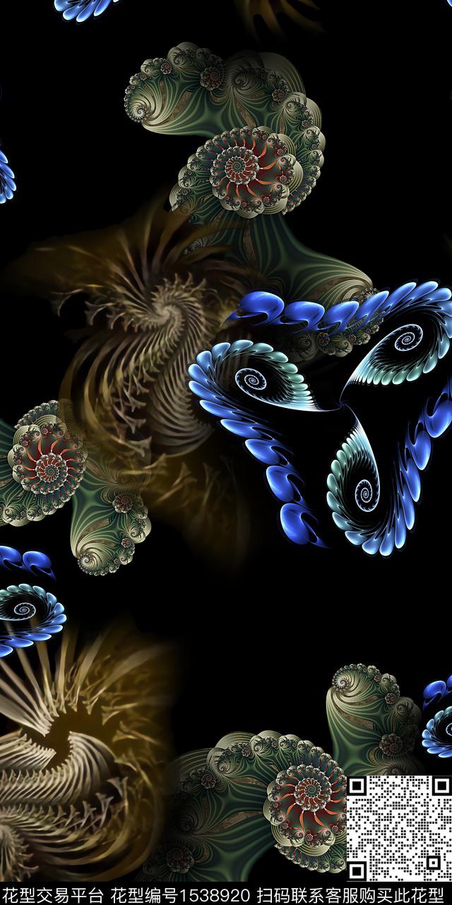 分形黑底跳接数码印花华亿平台下载（图片编号: 1538920） - 瓦栏（Walan）