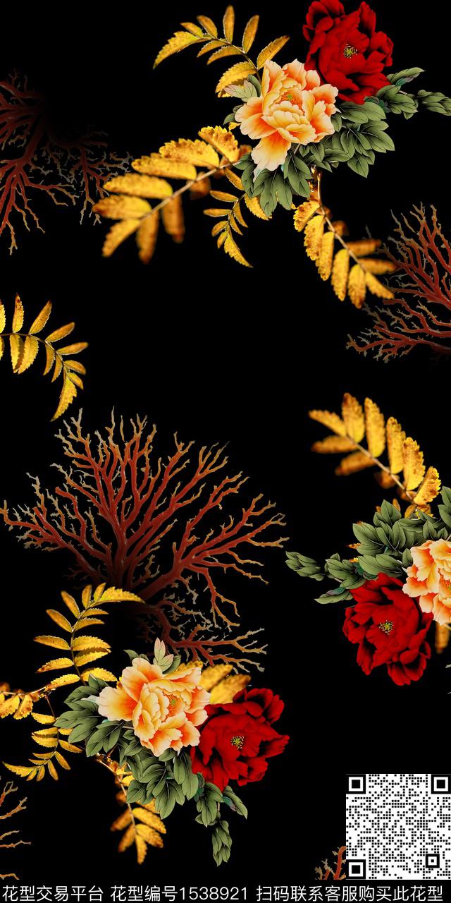 花卉枝条中老年数码印花华亿平台下载（图片编号: 1538921） - 瓦栏（Walan）