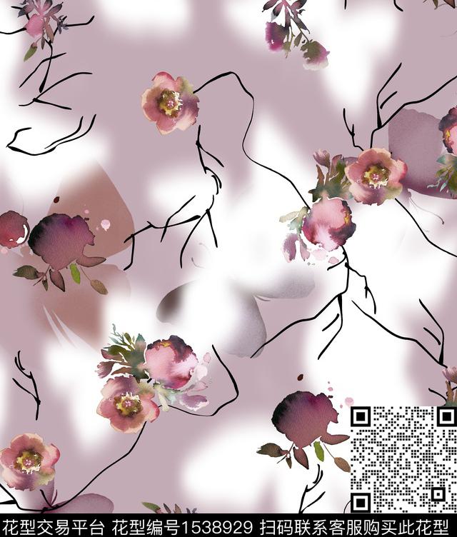 花卉女装连衣裙数码印花华亿平台下载（图片编号: 1538929） - 瓦栏（Walan）