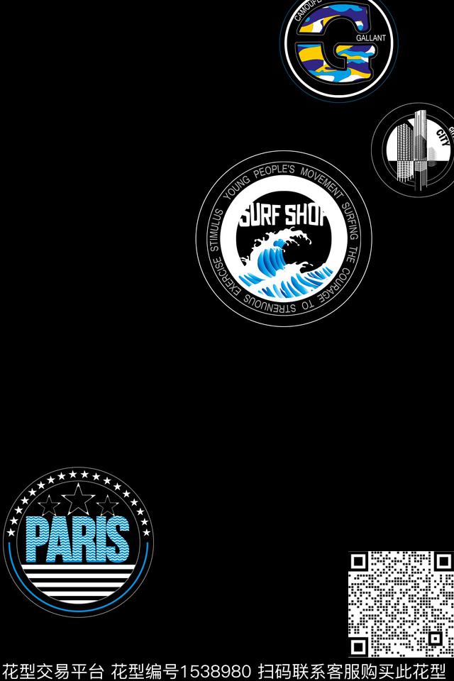 几何定位花字母数码印花华亿平台下载（图片编号: 1538980） - 瓦栏（Walan）