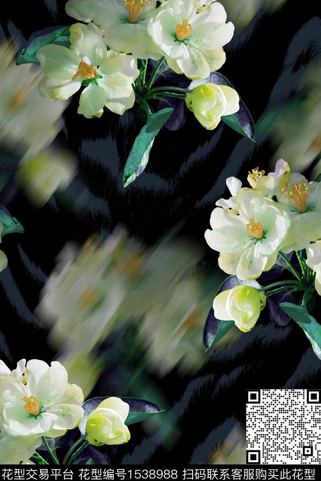 花卉配饰白色花数码印花华亿平台下载（图片编号: 1538988） - 瓦栏（Walan）