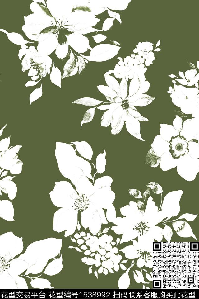 花卉抽象花卉剪影数码印花华亿平台下载（图片编号: 1538992） - 瓦栏（Walan）