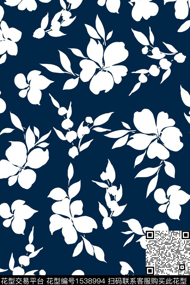 花卉抽象花卉剪影数码印花华亿平台下载（图片编号: 1538994） - 瓦栏（Walan）