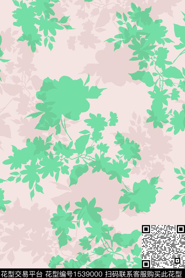 花卉抽象花卉剪影数码印花华亿平台下载（图片编号: 1539000） - 瓦栏（Walan）