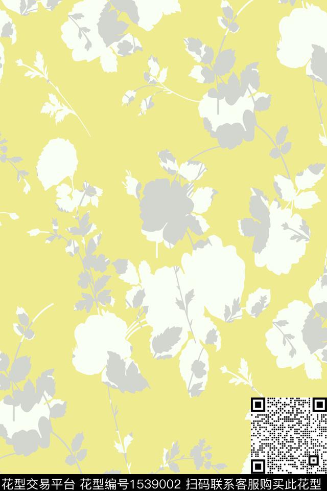 花卉抽象花卉剪影数码印花华亿平台下载（图片编号: 1539002） - 瓦栏（Walan）