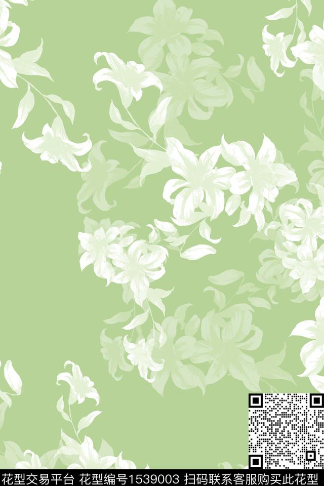 花卉抽象花卉剪影数码印花华亿平台下载（图片编号: 1539003） - 瓦栏（Walan）