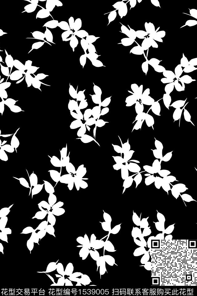 花卉剪影真丝数码印花华亿平台下载（图片编号: 1539005） - 瓦栏（Walan）