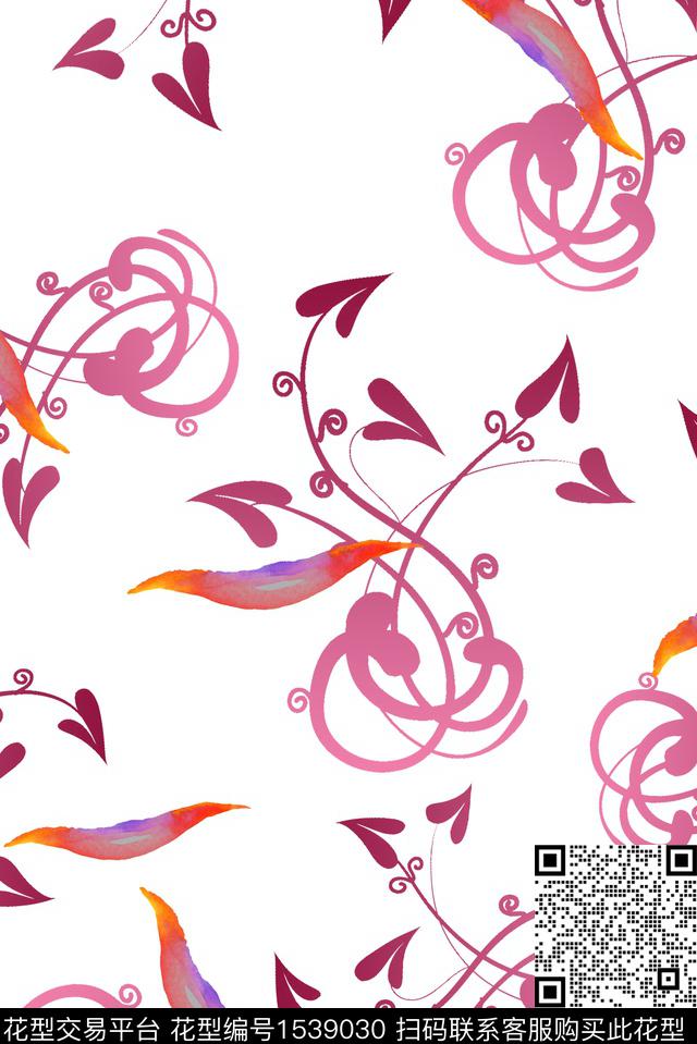 趣味爱心藤曼数码印花华亿平台下载（图片编号: 1539030） - 瓦栏（Walan）