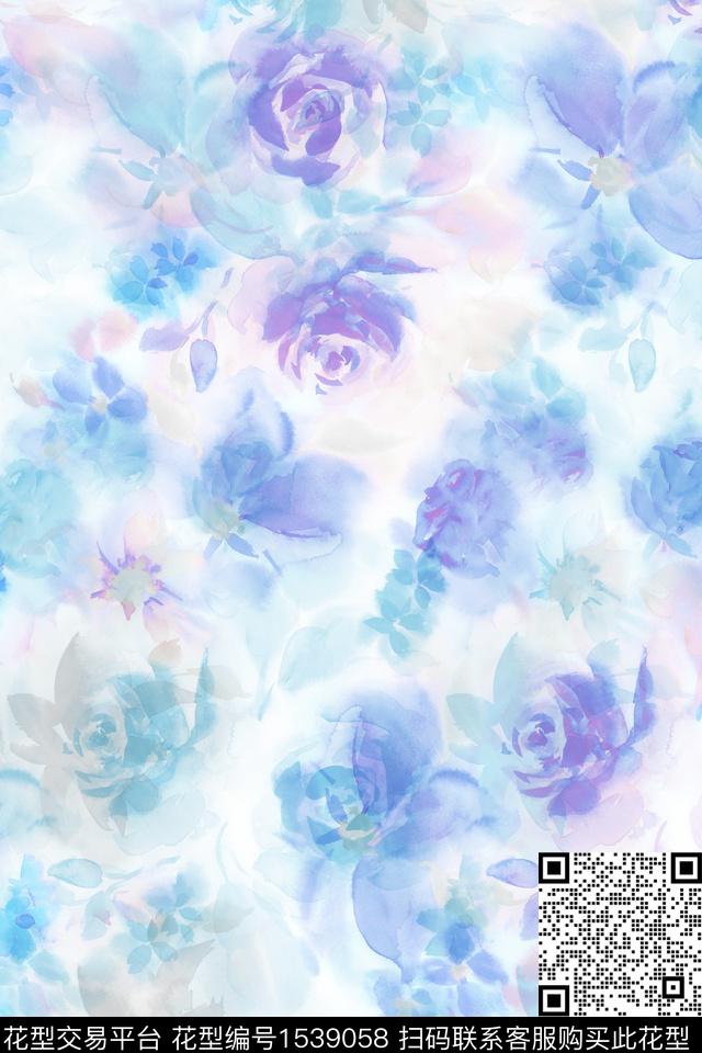 花卉抽象花卉水彩数码印花华亿平台下载（图片编号: 1539058） - 瓦栏（Walan）