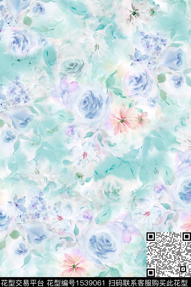 花卉抽象花卉水彩数码印花华亿平台下载（图片编号: 1539061） - 瓦栏（Walan）