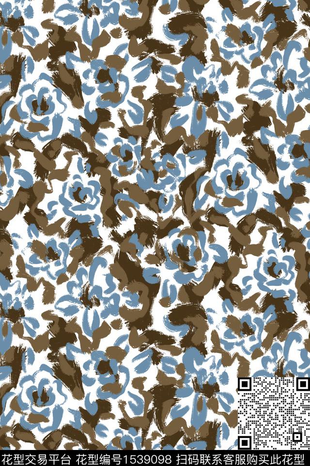 满版散花抽象花卉水彩数码印花华亿平台下载（图片编号: 1539098） - 瓦栏（Walan）