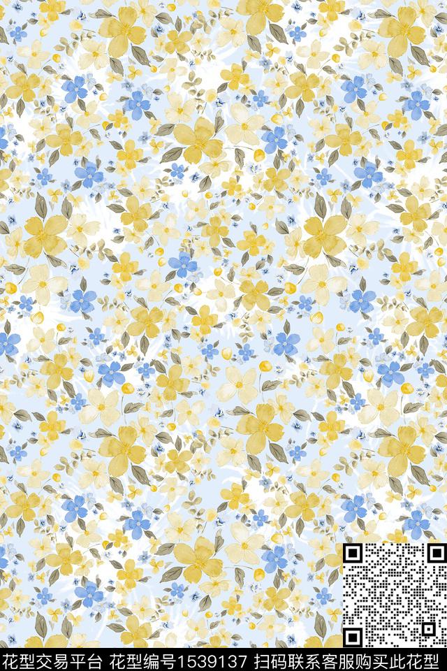 花卉水彩春夏华亿平台数码印花华亿平台下载（图片编号: 1539137） - 瓦栏（Walan）