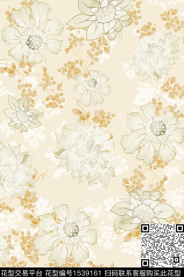 花卉线条花春夏华亿平台数码印花华亿平台下载（图片编号: 1539161） - 瓦栏（Walan）