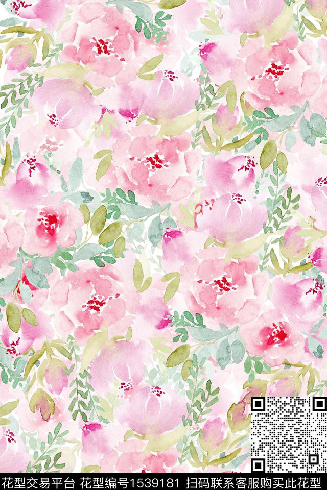花卉水彩满版散花数码印花华亿平台下载（图片编号: 1539181） - 瓦栏（Walan）