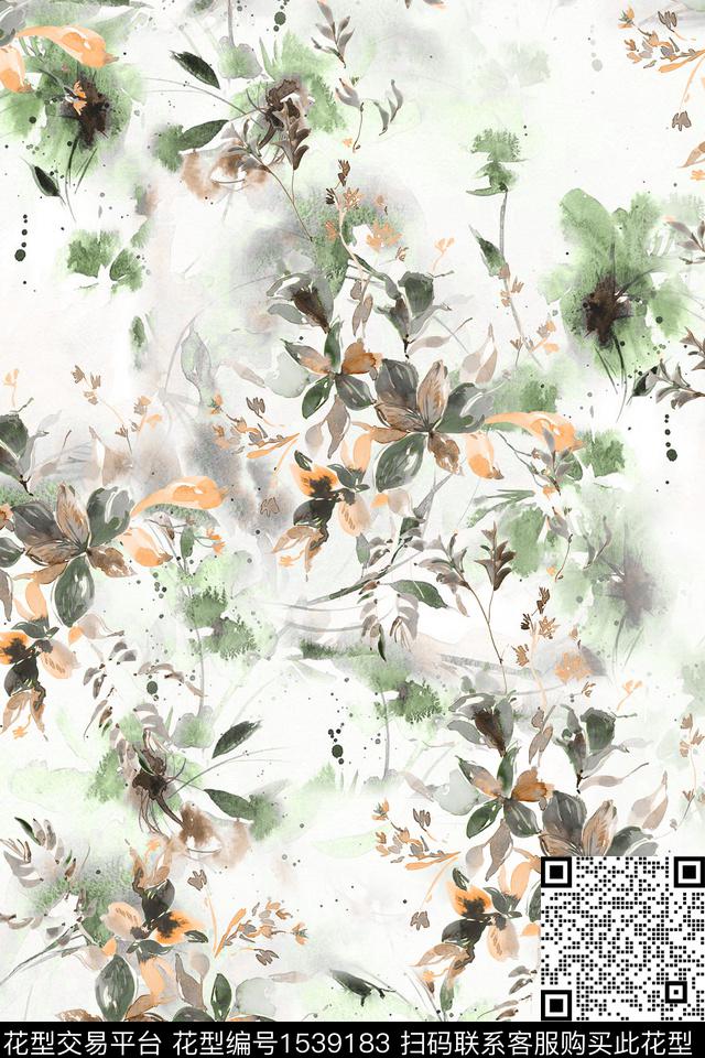 花卉水彩满版散花数码印花华亿平台下载（图片编号: 1539183） - 瓦栏（Walan）