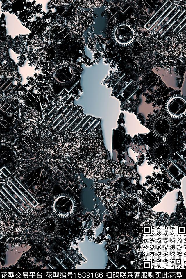 齿轮抽象男装金属数码印花华亿平台下载（图片编号: 1539186） - 瓦栏（Walan）