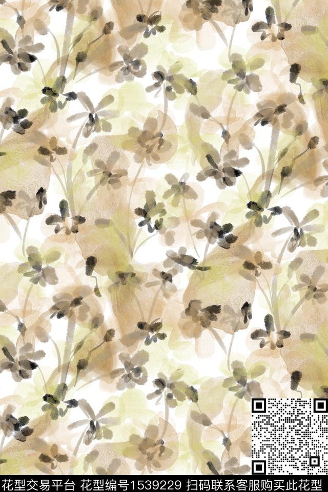 抽象抽象花卉水彩花卉数码印花华亿平台下载（图片编号: 1539229） - 瓦栏（Walan）