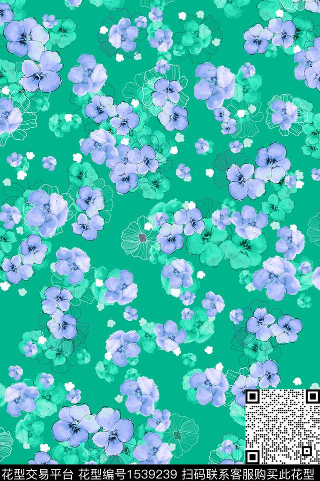 小碎花春夏华亿平台手绘花卉数码印花华亿平台下载（图片编号: 1539239） - 瓦栏（Walan）