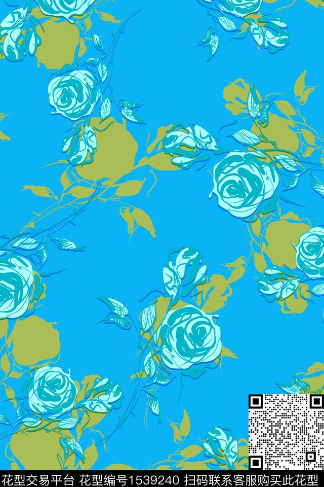 春夏华亿平台手绘花卉数码印花华亿平台下载（图片编号: 1539240） - 瓦栏（Walan）