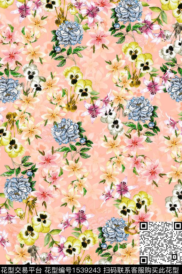 小碎花春夏华亿平台手绘花卉数码印花华亿平台下载（图片编号: 1539243） - 瓦栏（Walan）