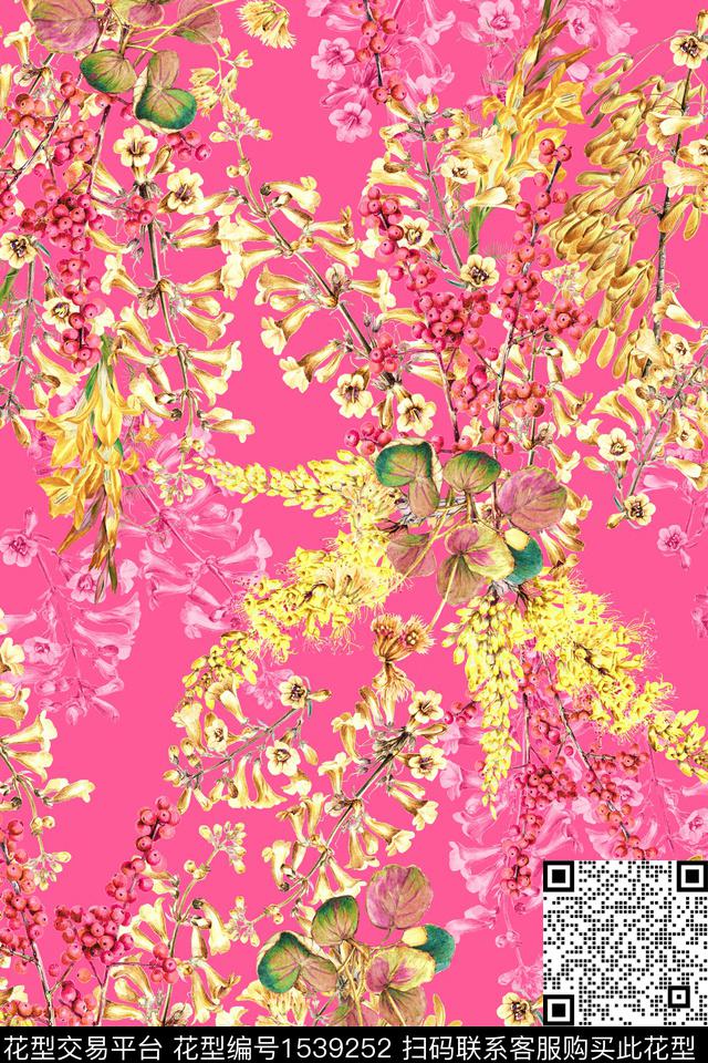 春夏华亿平台手绘花卉数码印花华亿平台下载（图片编号: 1539252） - 瓦栏（Walan）