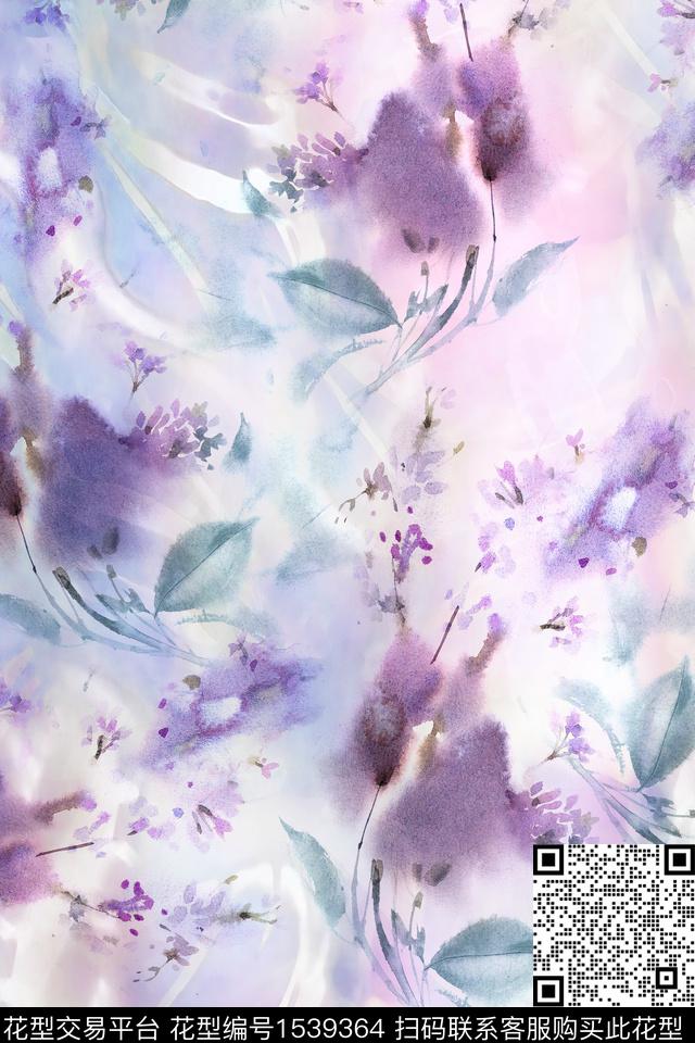 水彩肌理抽象花卉数码印花华亿平台下载（图片编号: 1539364） - 瓦栏（Walan）