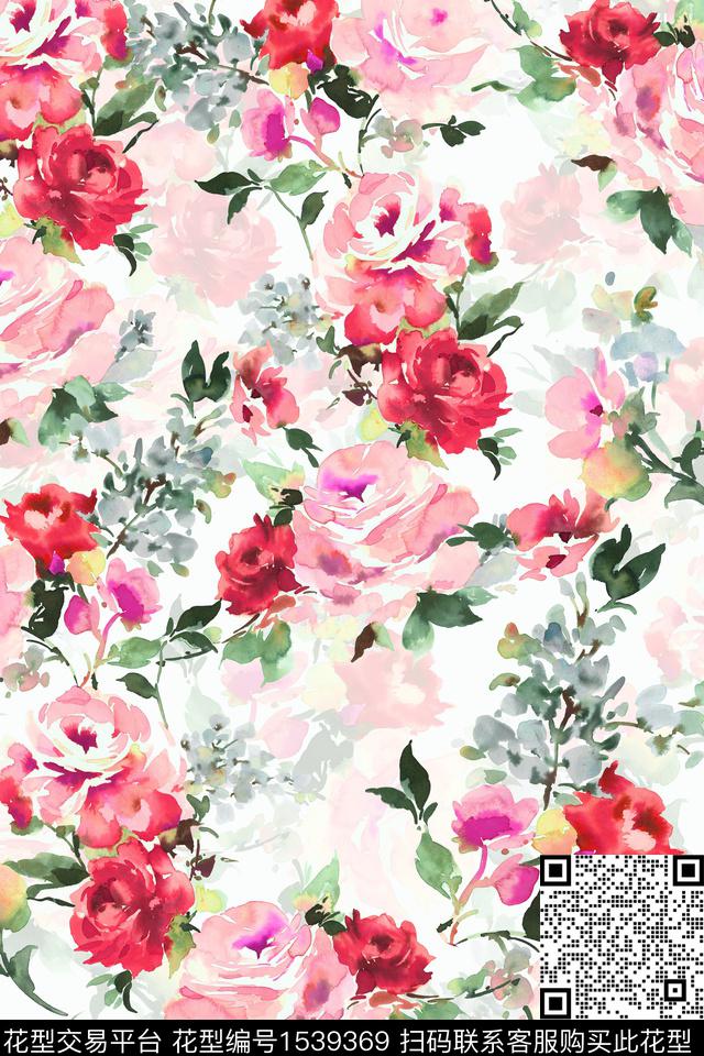 水彩花卉满版散花数码印花华亿平台下载（图片编号: 1539369） - 瓦栏（Walan）