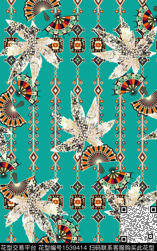 彩底花卉民族风旗袍数码印花华亿平台下载（图片编号: 1539414） - 瓦栏（Walan）