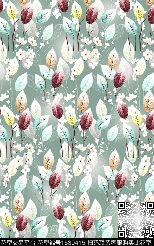 真丝彩底花卉旗袍数码印花华亿平台下载（图片编号: 1539415） - 瓦栏（Walan）