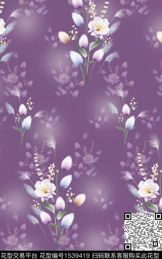 真丝彩底花卉旗袍数码印花华亿平台下载（图片编号: 1539419） - 瓦栏（Walan）